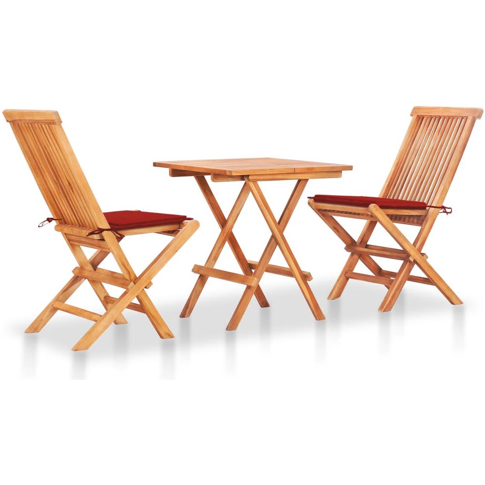 Set Da Bistrot 3 Pz Con Cuscini Rossi In Legno Massello Di Teak - Foto 1