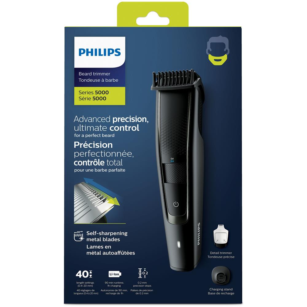 Beardtrimmer Series 5000 Rifinitore per Barba con Impostazioni di Precisione da 0,2 mm Resistente all'Acqua Colore Nero - Foto 2