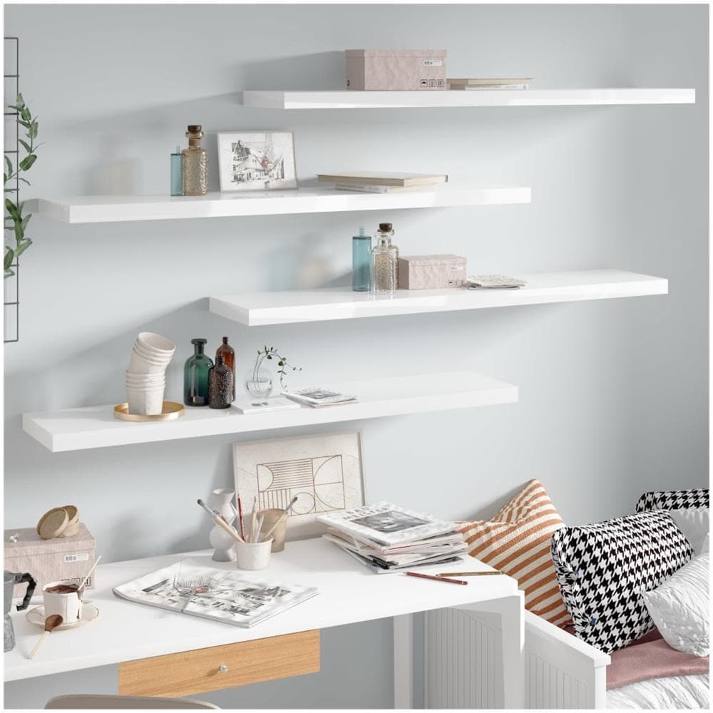 Scaffali A Parete 4 Pz Bianco Lucido 120x23,5x3,8 Cm In Mdf - Foto 1