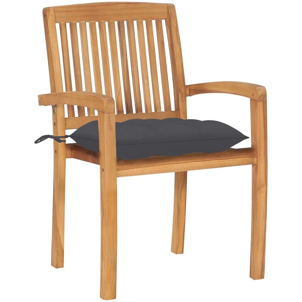 Sedie da Giardino Impilabili 4 pz con Cuscini Massello di Teak - Foto 3