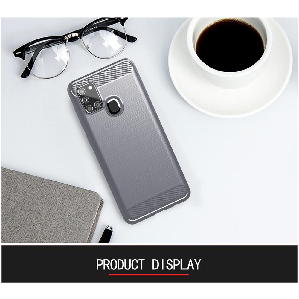 Custodia Compatibile Con Samsung Galaxy A21s In Brusched Grigio - Coperchio Protettivo In Silicone Tpu Flessibile In Look Acciaio Inossidabile-fibra Di Carbonio - Foto 7