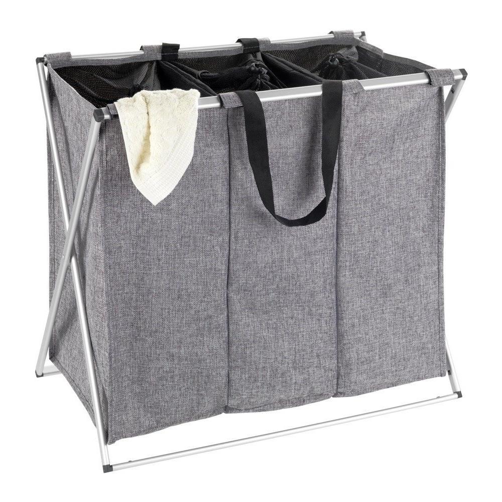 Trio Cestino In Tessuto Con Struttura In Acciaio, Contenitore Tripartito Pieghevole Per Biancheria Intima - 130 Litri, 59 X 57 X 38 Cm, - Foto 1