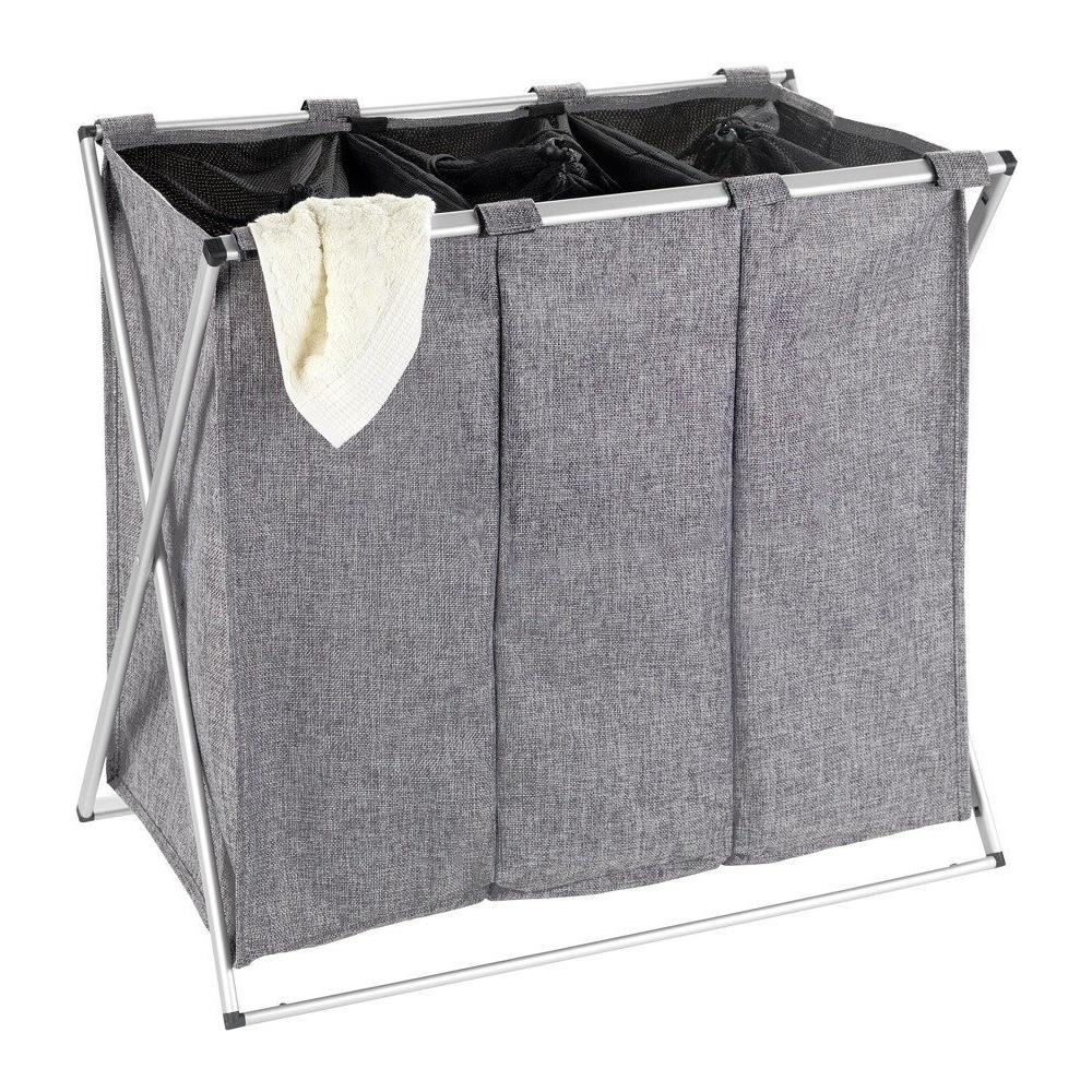 Trio Cestino In Tessuto Con Struttura In Acciaio, Contenitore Tripartito Pieghevole Per Biancheria Intima - 130 Litri, 59 X 57 X 38 Cm, - Foto 2