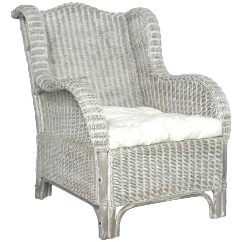 Poltrona con Cuscino Grigio in Rattan Naturale e Lino 82 x 66 x 92 cm - Foto 1