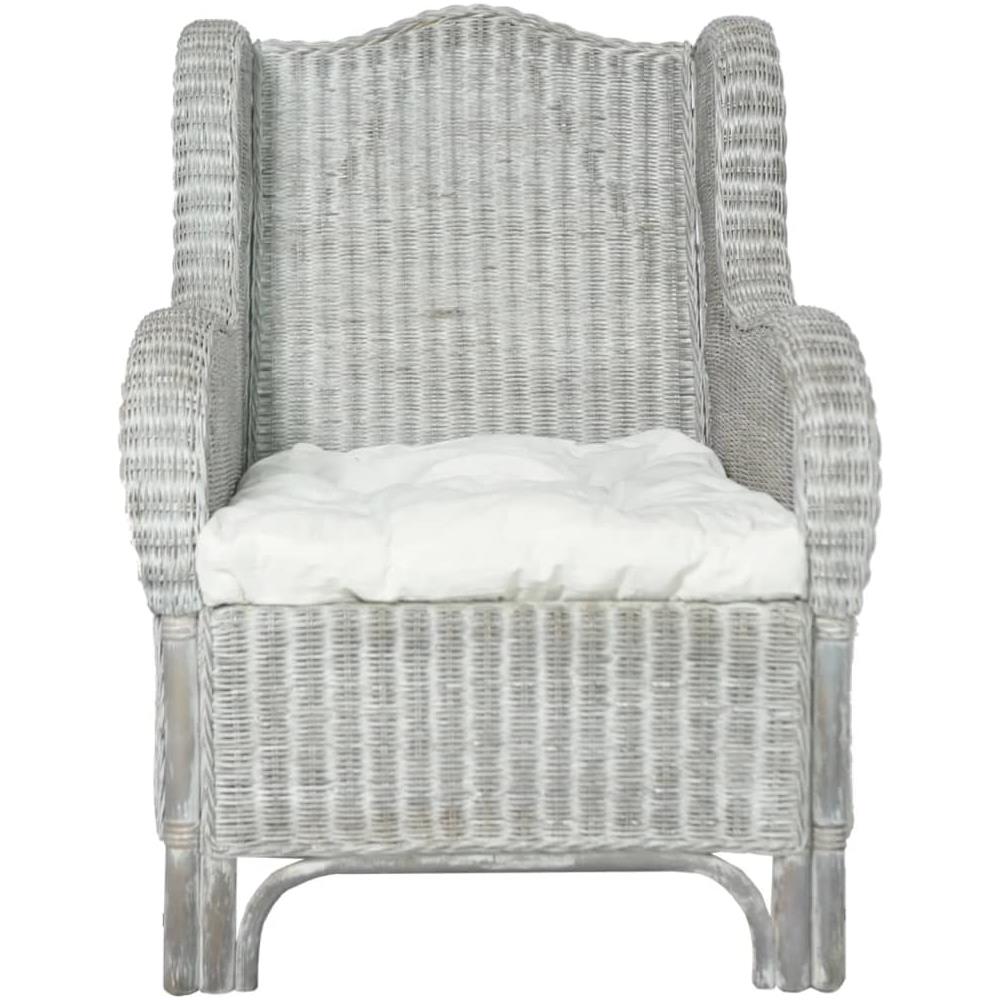 Poltrona con Cuscino Grigio in Rattan Naturale e Lino 82 x 66 x 92 cm - Foto 2