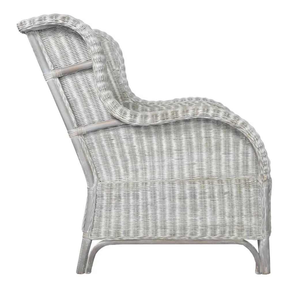 Poltrona con Cuscino Grigio in Rattan Naturale e Lino 82 x 66 x 92 cm - Foto 3