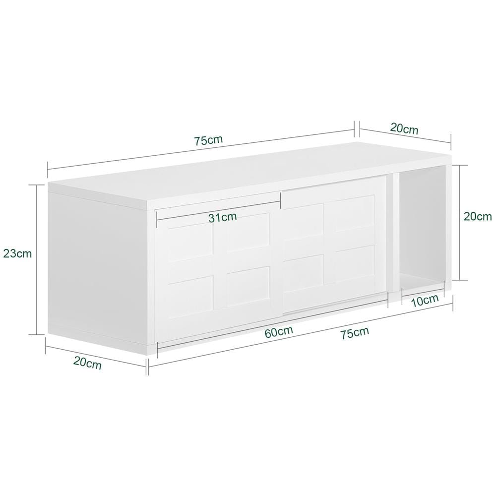 Pensile Ingresso Con Ante Scorrevoli Mensola Parete Portachiavi Da Muro Design Moderno Legno Bianco, Fhk18-w - Foto 2