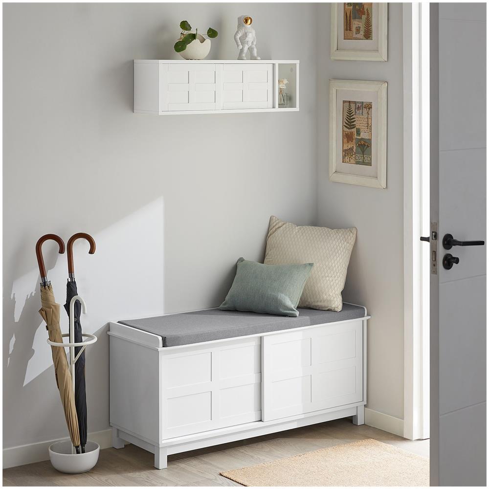 Pensile Ingresso Con Ante Scorrevoli Mensola Parete Portachiavi Da Muro Design Moderno Legno Bianco, Fhk18-w - Foto 5