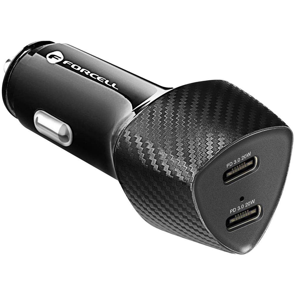 Caricabatterie Da Auto 2x Usb-c 40w Power Delivery Nero Carbonio - Foto 1