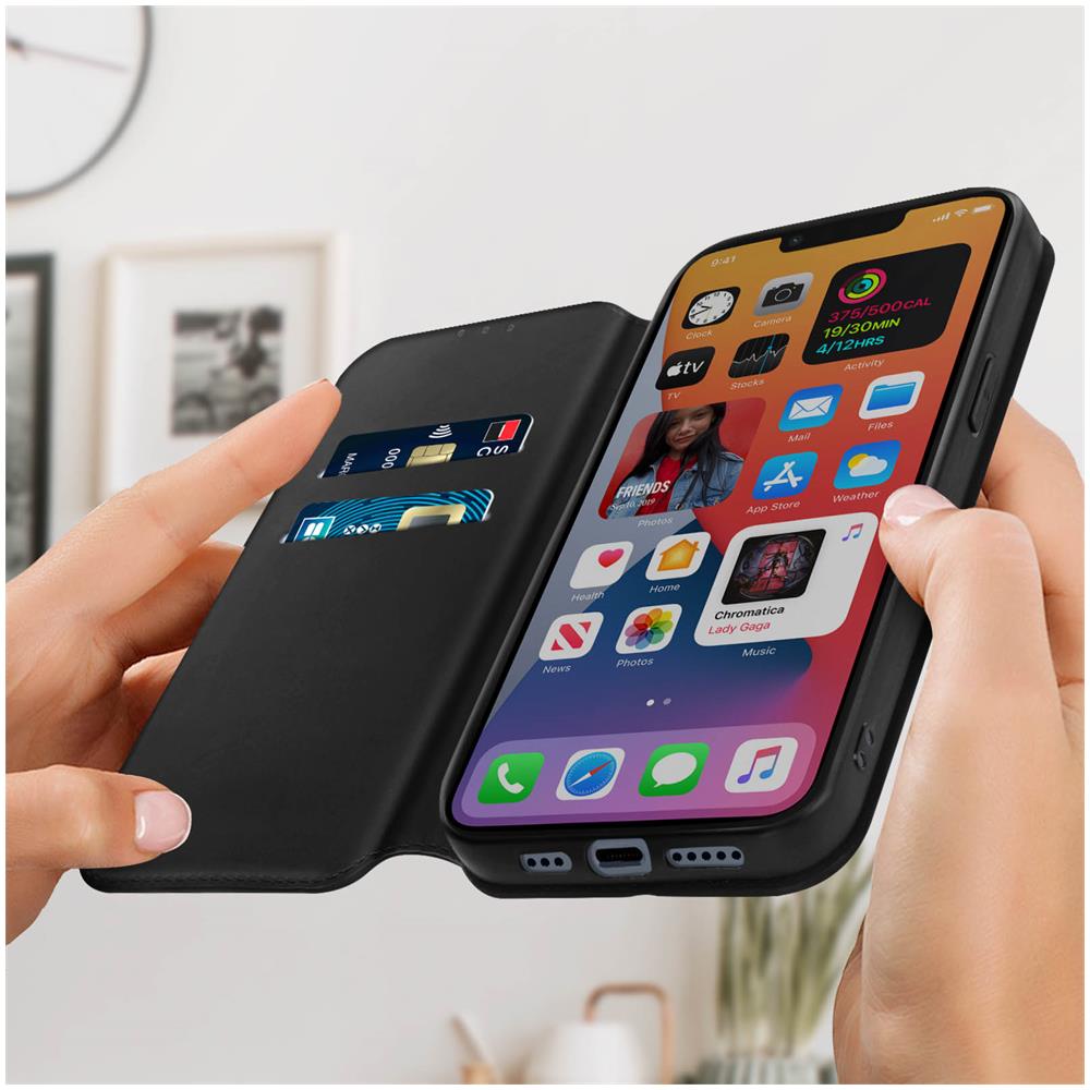 Custodia Iphone 14 Plus Portafoglio Funzione Supporto Video Nera - Foto 5
