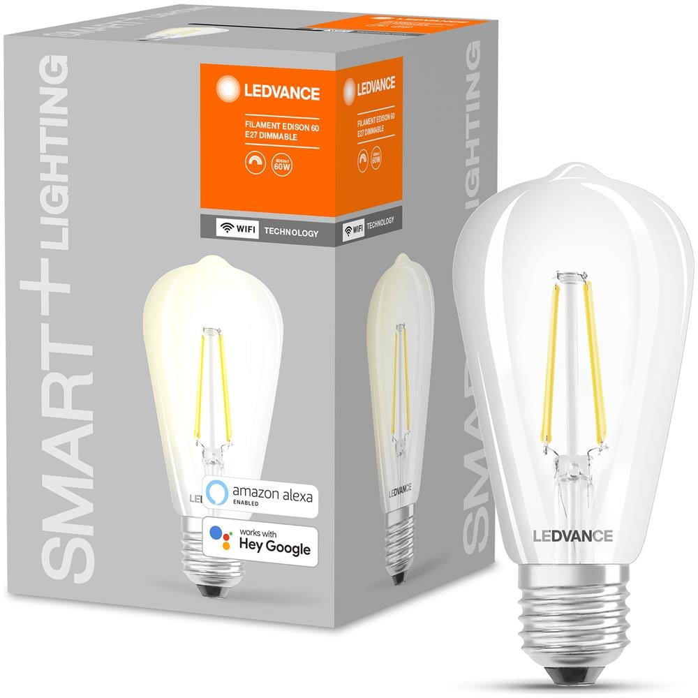 Lampada A Led Smart Ledvance Con Tecnologia Wifi, Presa E27, Dimmerabile, Bianco Caldo (2700 K), Sostituisce L'incandescenza Con 60 W, Smart + Wifi Filamento Edison Dimmable, 1-pack - Foto 2