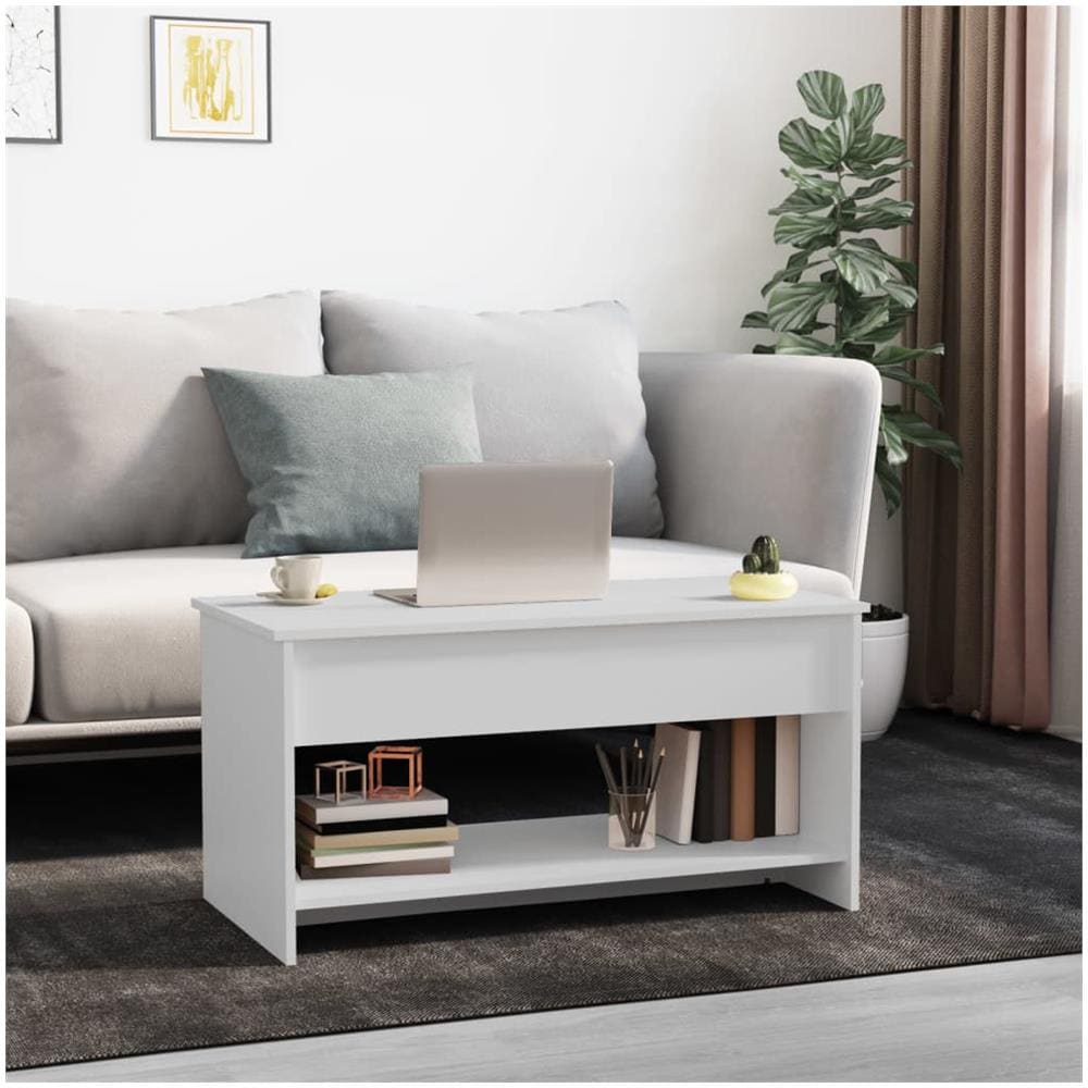 Tavolino Da Salotto Bianco 102x50x52,5 Cm In Legno Multistrato - Foto 3