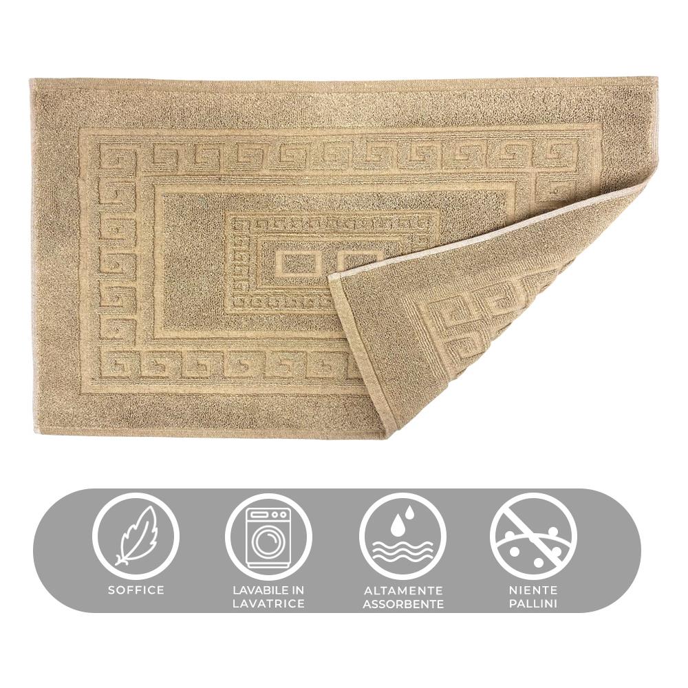 Tappeto Bagno Doccia Spugna Tinta Unita Torino Tappetino Super Assorbente In Cotone Pelo Corto Con Greca Parure 3 Pezzi Beige - Foto 2