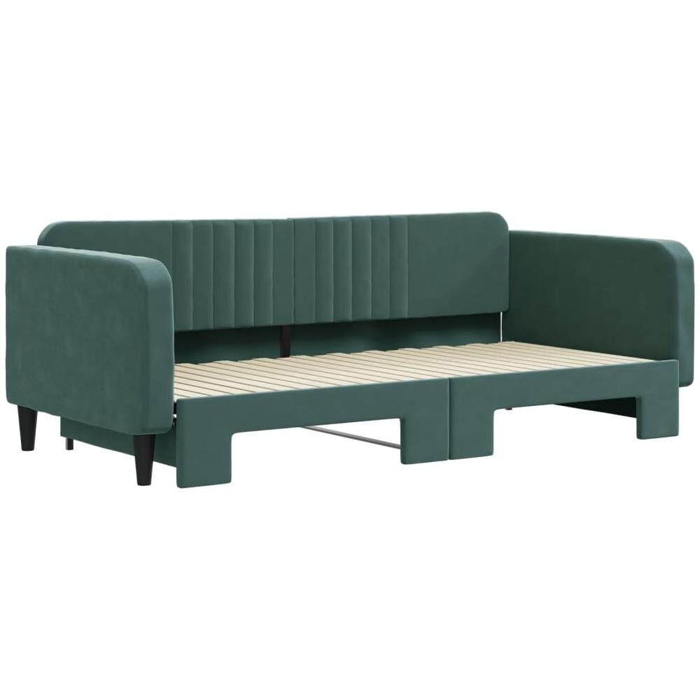 Divano Letto Con Letto Estraibile Verde Scuro 100x200cm Velluto - Foto 3
