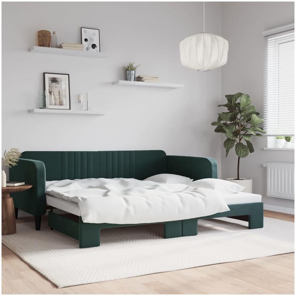 Divano Letto Con Letto Estraibile Verde Scuro 100x200cm Velluto - Foto 1