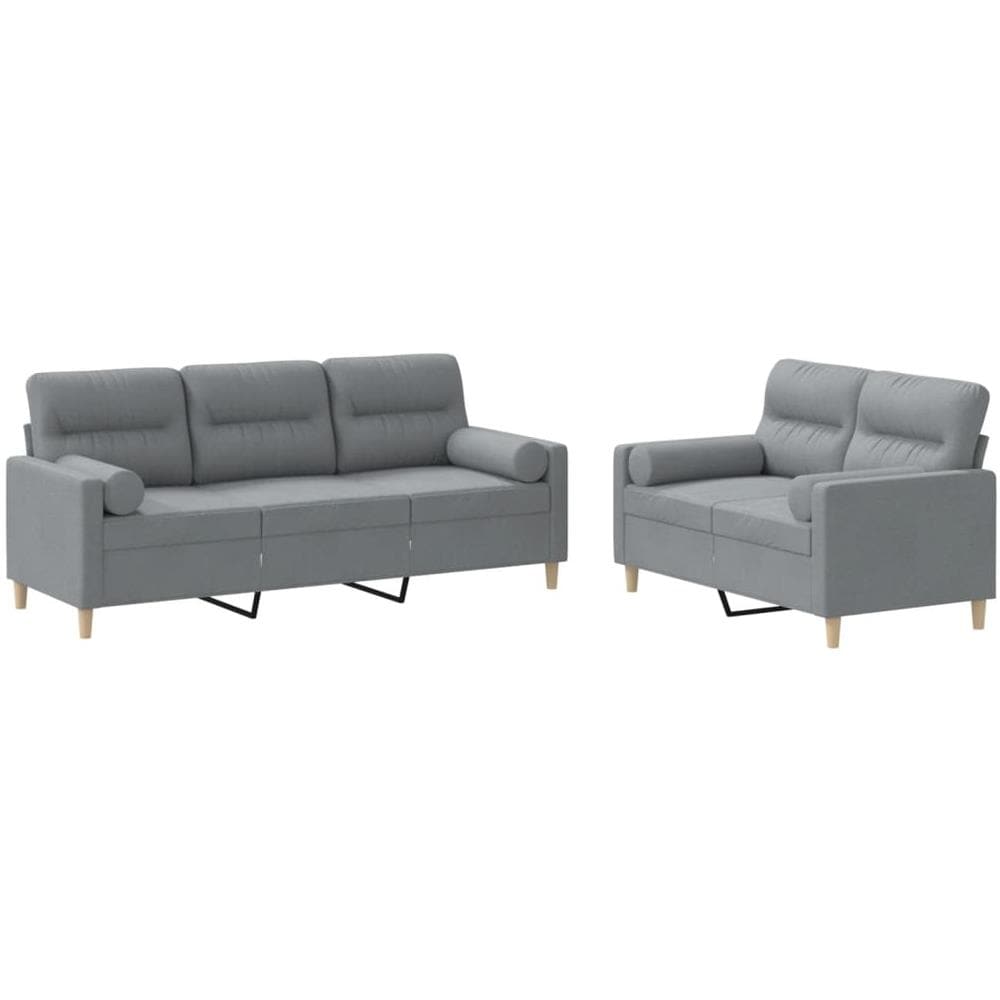 Set Divani 2 Pz Con Cuscini Grigio Chiaro In Tessuto - Foto 2