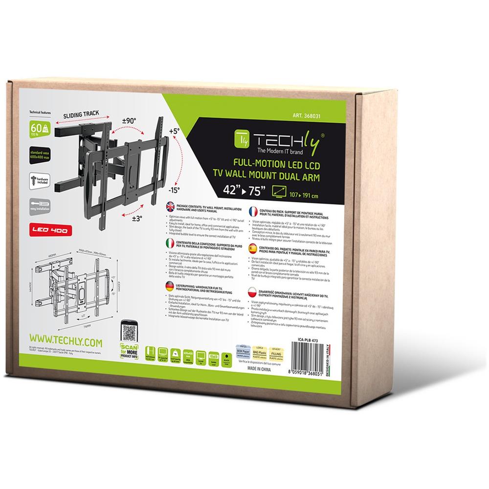 Staffa A Muro Con Doppio Braccio Per Tv Lcd 42-75'' Full-motion - Foto 3