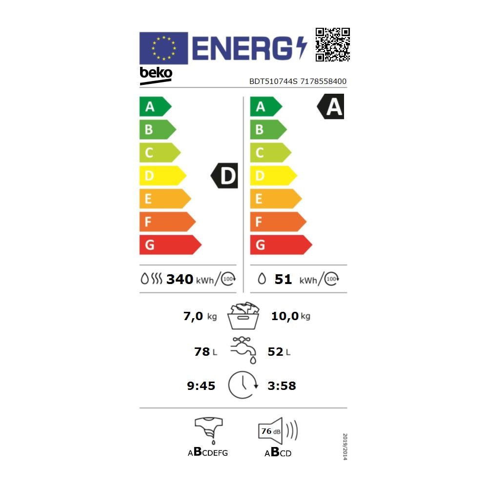Lavasciuga 7178558400 Bpro 500 SteamCure Capacità Lav /Asc 10/7 Kg Classe D Centrifuga 1400 giri - Foto 2