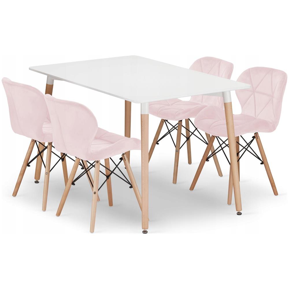 Tavolo rettangolare Valora YURO 120x80 bianco + 4 sedie WAKO rosa - Foto 1