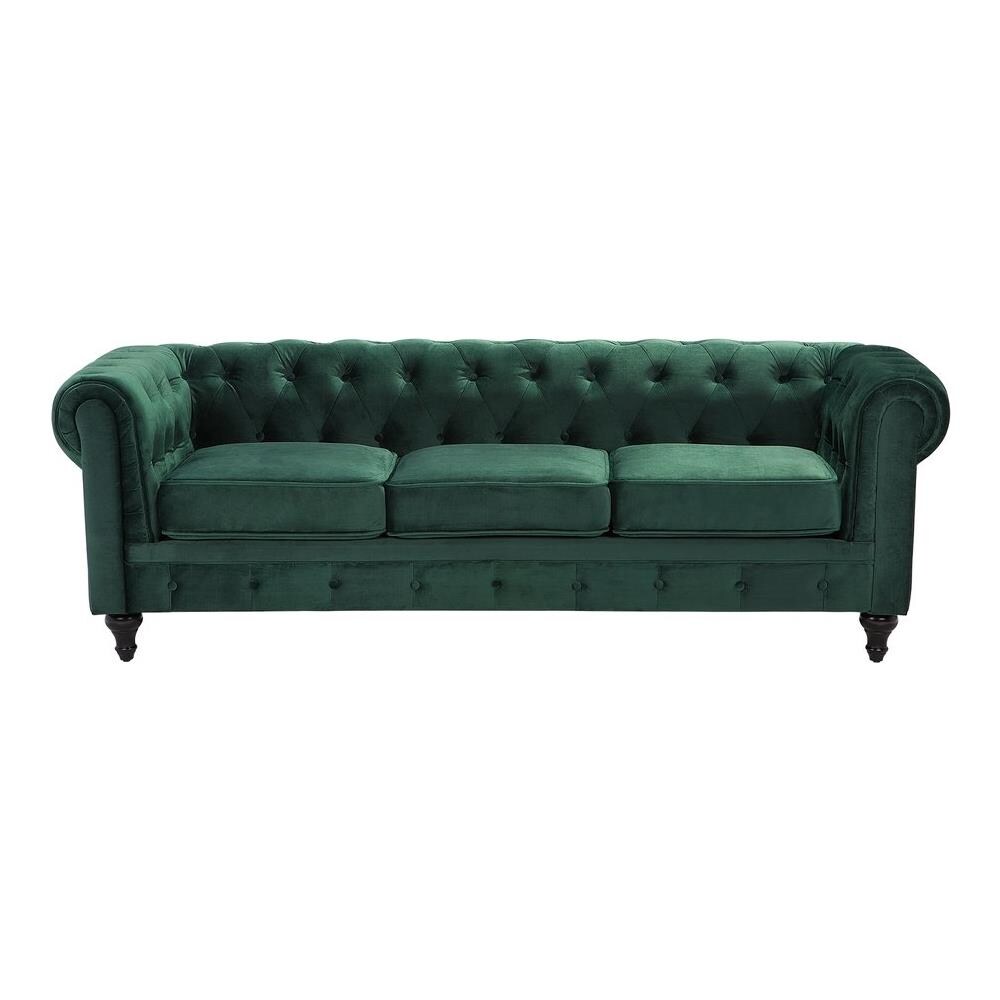 Set Di Divano E Poltrona Vintage In Tessuto Verde Chesterfield - Foto 2