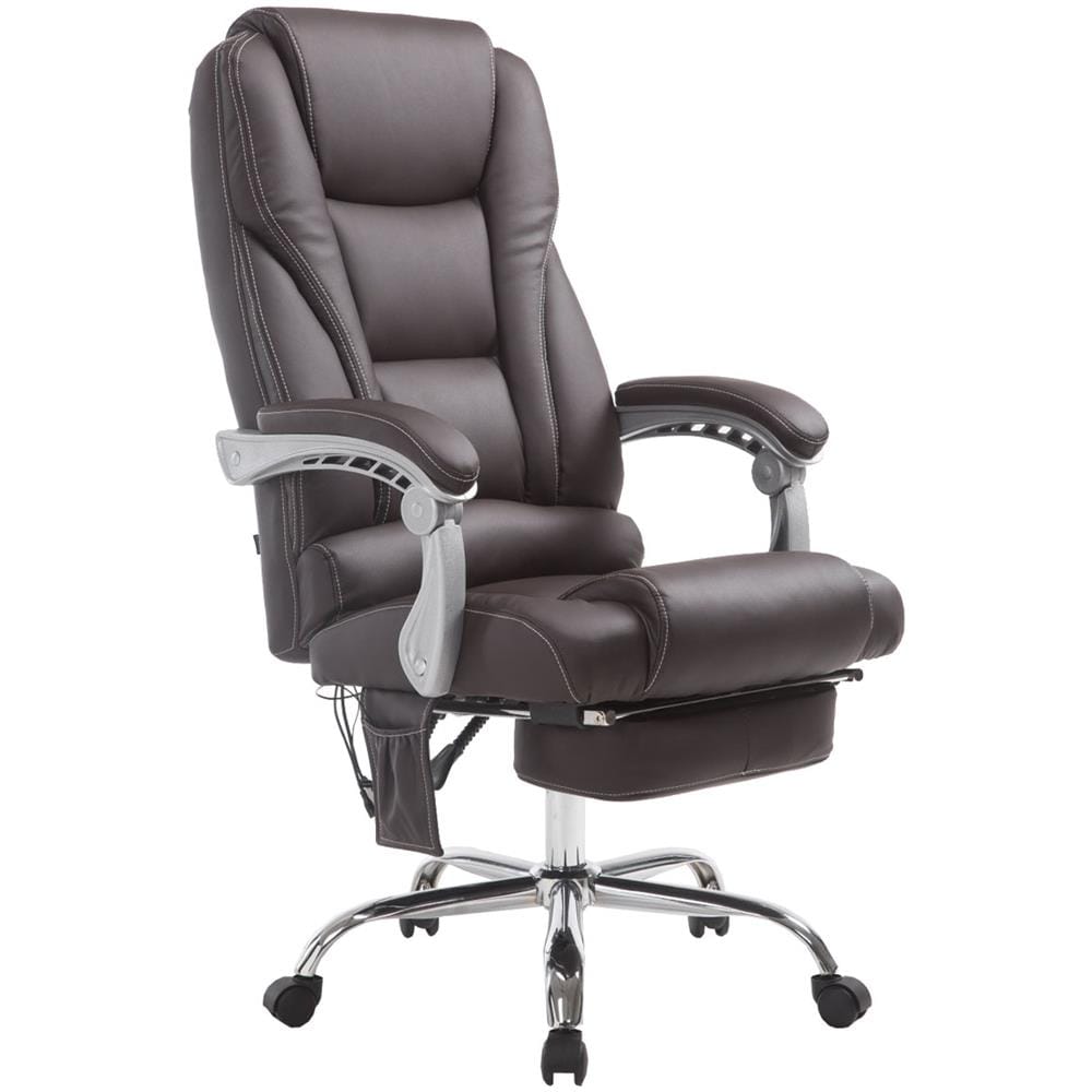 Sedia da ufficio massaggiante PACIFIC, poltrona relax con poggiapiedi estraibile, altezza regolabile, in similpelle, ergonomica, girevole, con ruote, capacità di carico massimo 150 kg marrone - Foto 1