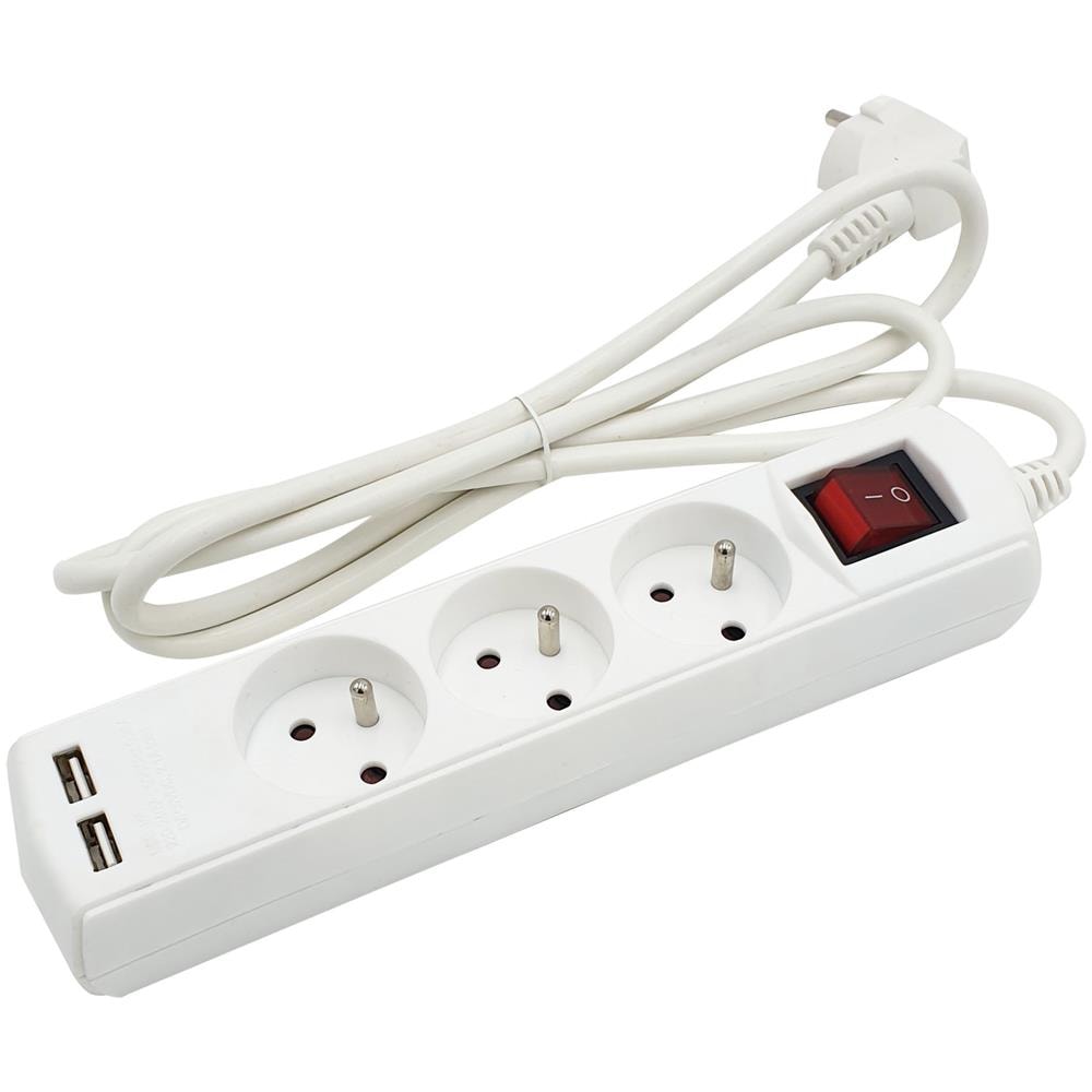 Multipresa 3 Uscite + 2 Usb. Cavo 1,5 M - Foto 1