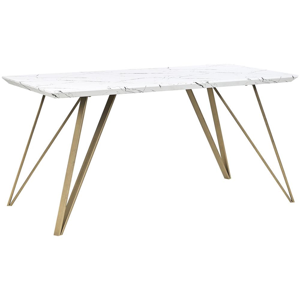 Tavolo Da Pranzo 150 X 80 Cm Effetto Marmo Bianco Ed Oro Molden - Foto 1