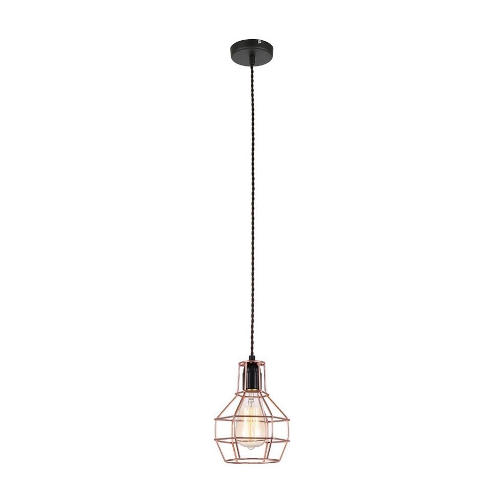 Lampada A Sospensione Industriale E Retrò Nera, Rame 1 Luce Con Paralume In Filo, E27 - Foto 2