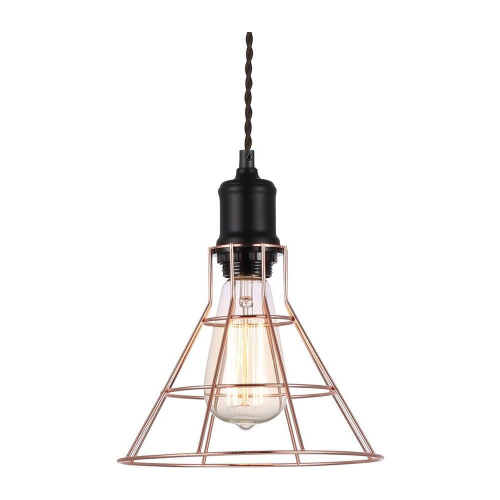 Lampada A Sospensione Industriale E Retrò Nera, Rame 1 Luce Con Paralume In Filo, E27 - Foto 1