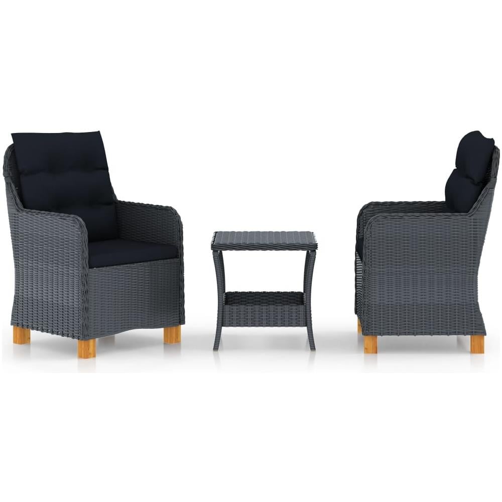Set Divani da Giardino 3 pz con Cuscini Polyrattan Grigio Scuro - Foto 1