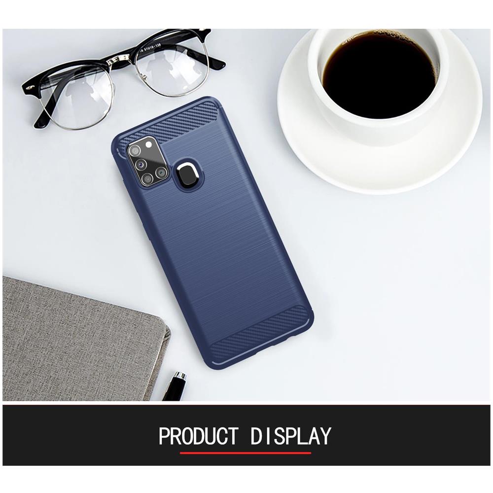 Custodia Compatibile Con Samsung Galaxy A21s In Brushed Blu - Coperchio Protettivo In Silicone Tpu Flessibile In Look Acciaio Inossidabile-fibra Di Carbonio - Foto 7