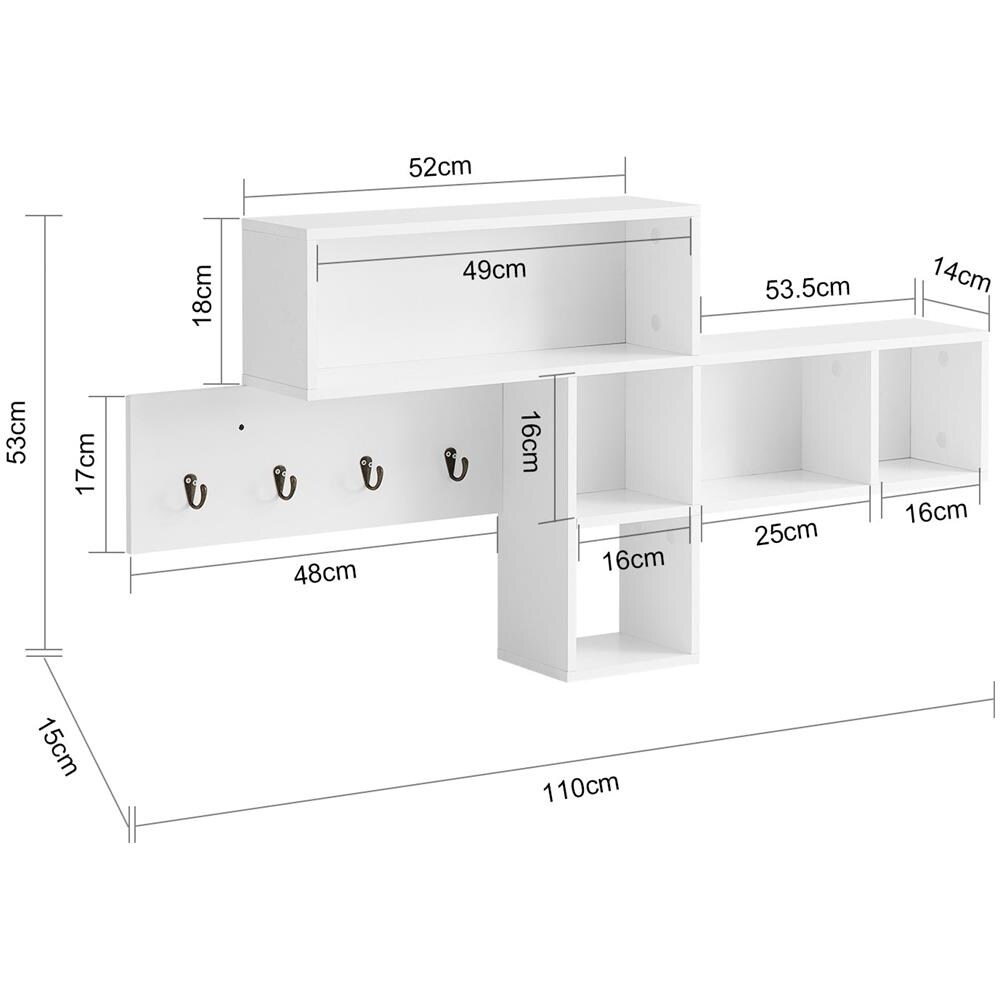 Portachiavi Mobile Ingresso Da Muro Appendiabiti Legno Attaccapanni Da Muro Scaffale Murale Libreria Da Parete Mensola Libreria Fhk17-w - Foto 2