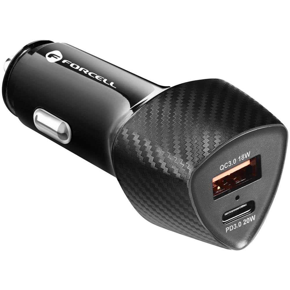 Caricabatterie Da Auto Usb + Usb-c 38w Power Delivery Nero Carbonio - Foto 1