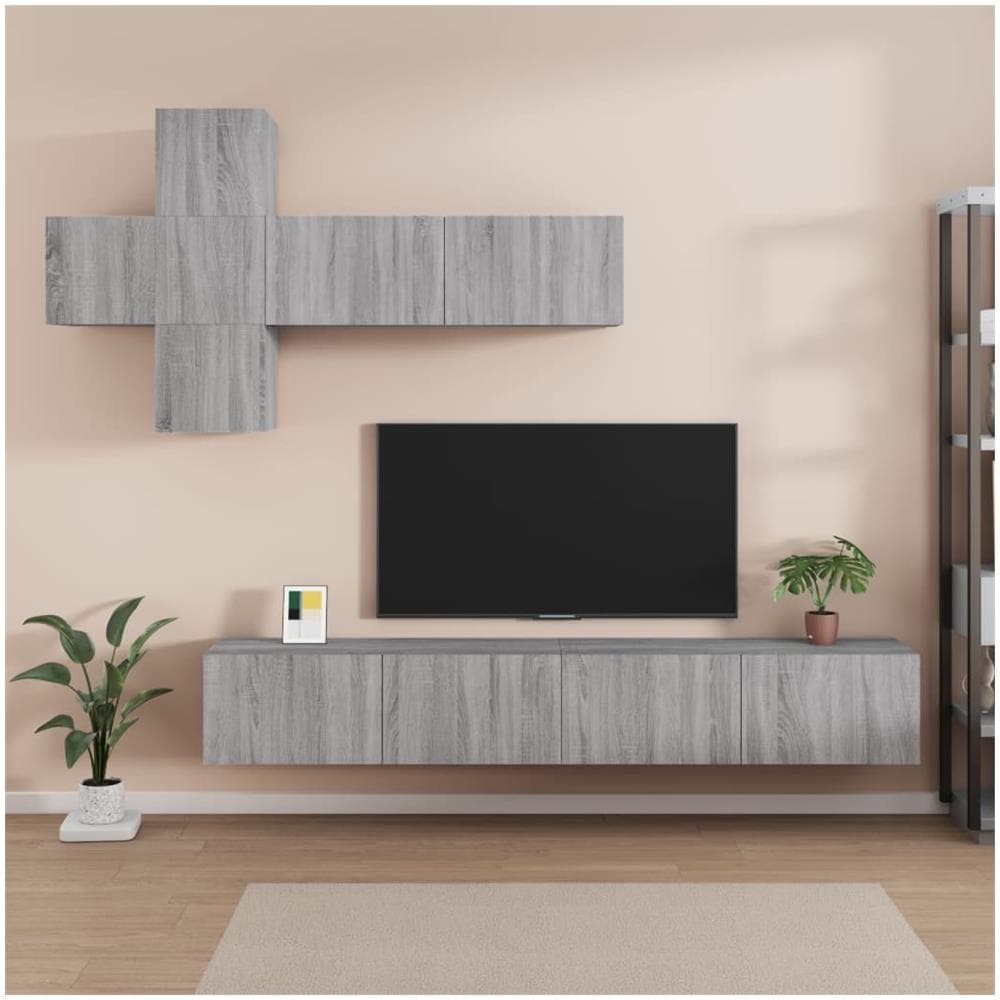Set Di Mobili Porta Tv 7 Pz Grigio Sonoma In Legno Multistrato - Foto 1