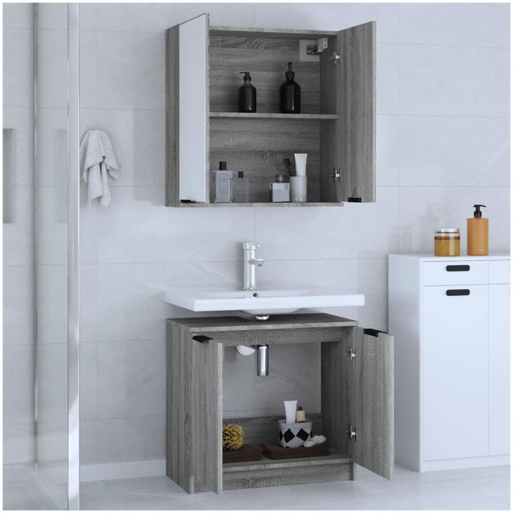 Set Di Mobili Da Bagno 2 Pz Grigio Sonoma In Legno Multistrato - Foto 3