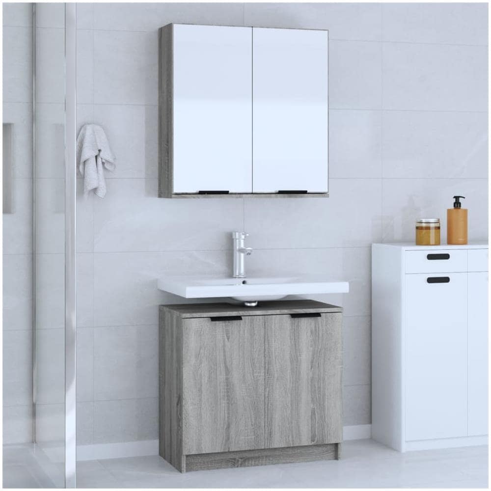 Set Di Mobili Da Bagno 2 Pz Grigio Sonoma In Legno Multistrato - Foto 1