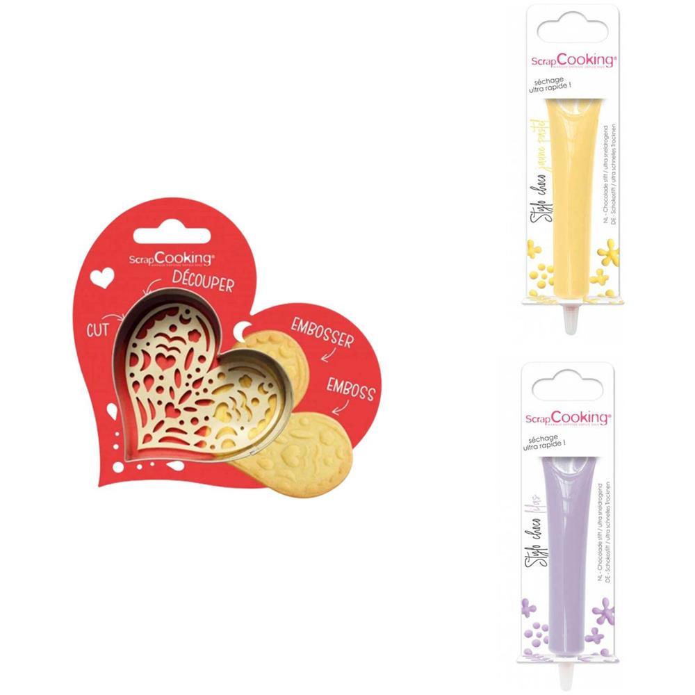 Kit Tagliabiscotti Cuore + 2 Penne Al Cioccolato Giallo Pastello E Lilla - Foto 1