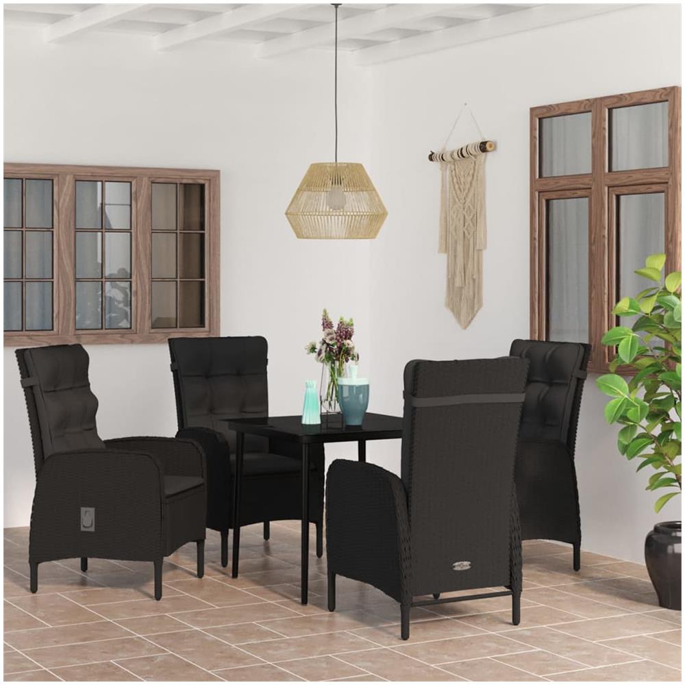 Set Da Pranzo Per Giardino 5 Pz Con Cuscini Nero - Foto 1