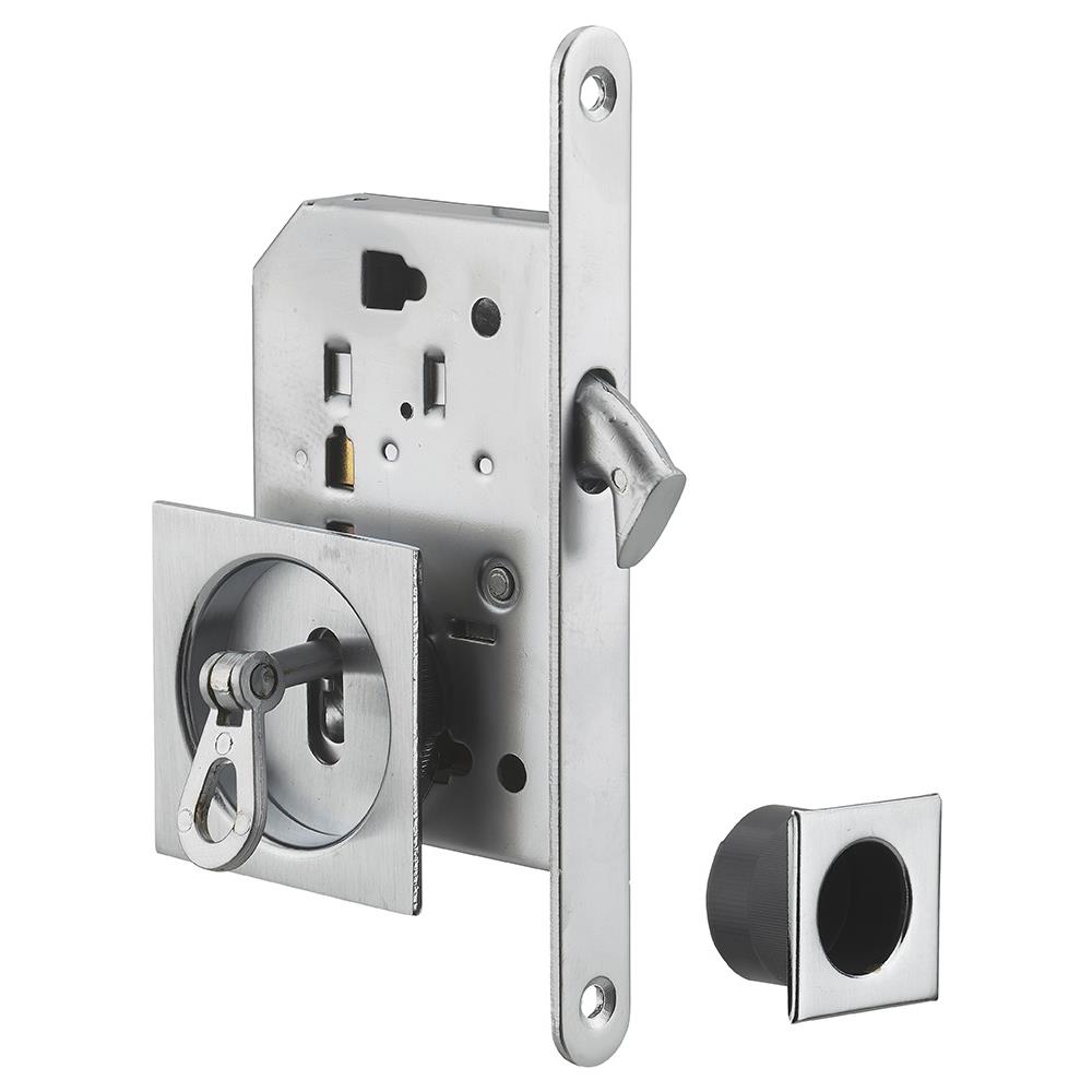 Serratura Da Incasso Per Porta Scorrevole Con Chiave E Nottolino A Gancio, Maniglia Quadrata, Nichel - - Foto 1