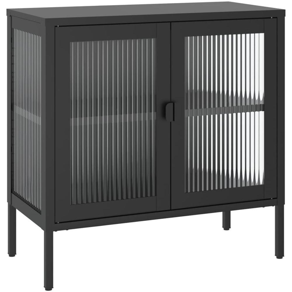 Credenza Nera 70x35x70 Cm Vetro E Acciaio - Foto 2