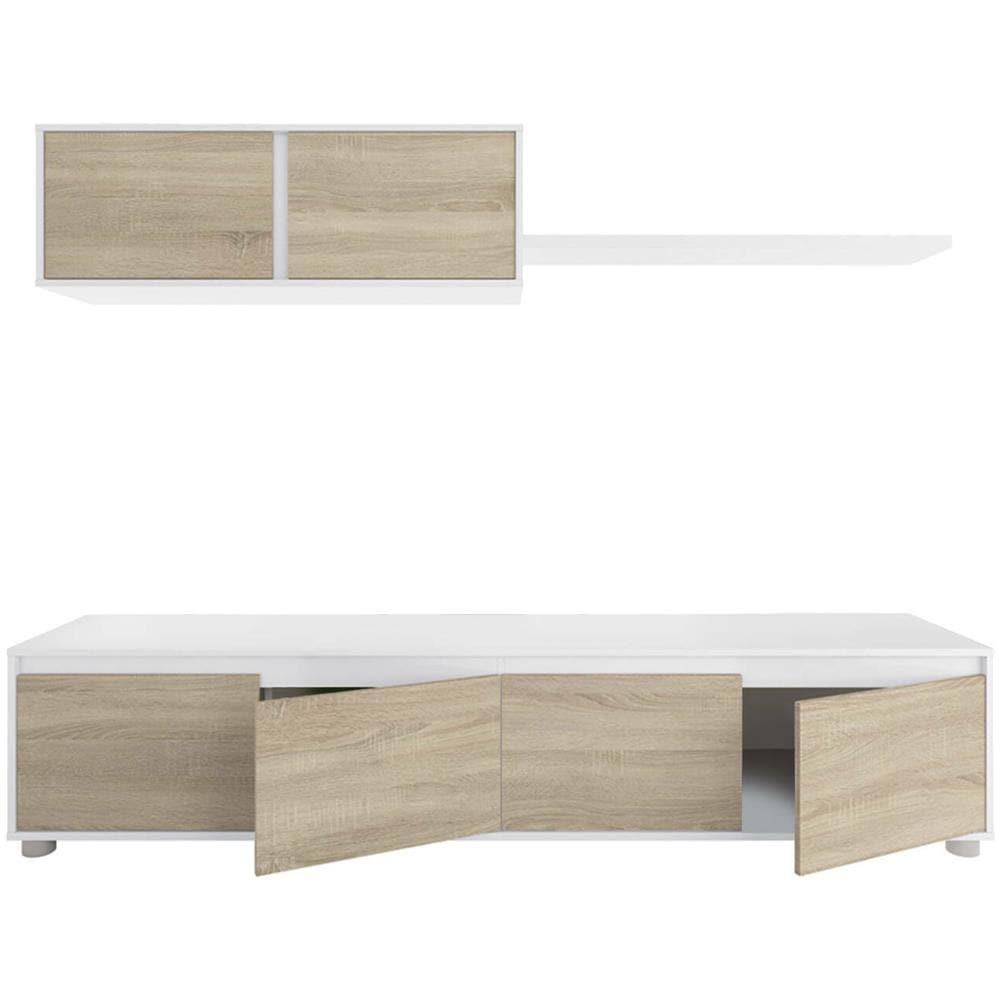 Parete Attrezzata Savannah, Mobile Da Soggiorno Porta Tv, Composizione Set Salotto, Set Salotto Con Pensile, 200x41h43 Cm, Bianco E Rovere - Foto 2