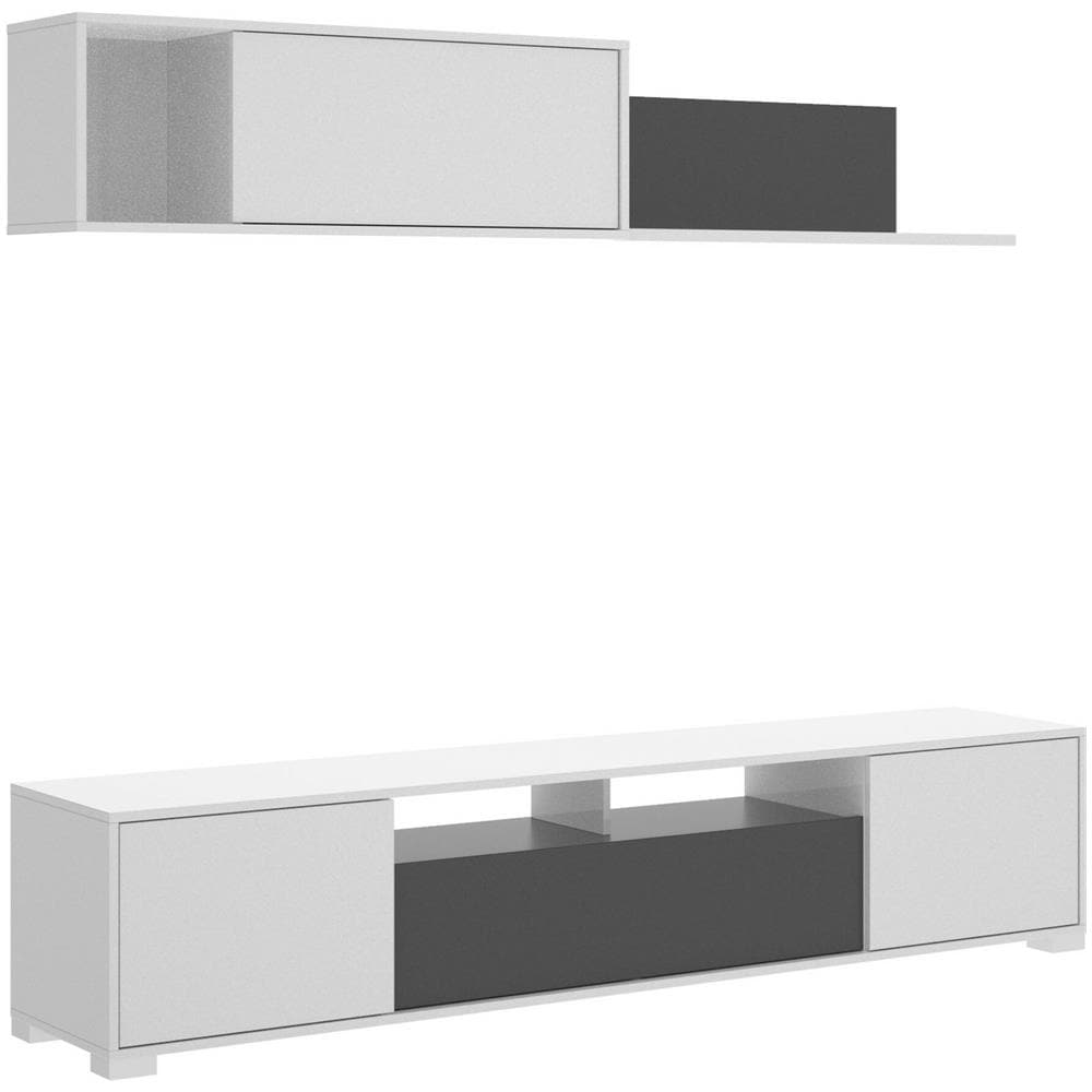 Parete Attrezzata Gruf, Set Da Soggiorno Porta Tv, Mobile Salotto Multiuso, 200x41h180 Cm, Bianco E Antracite - Foto 2
