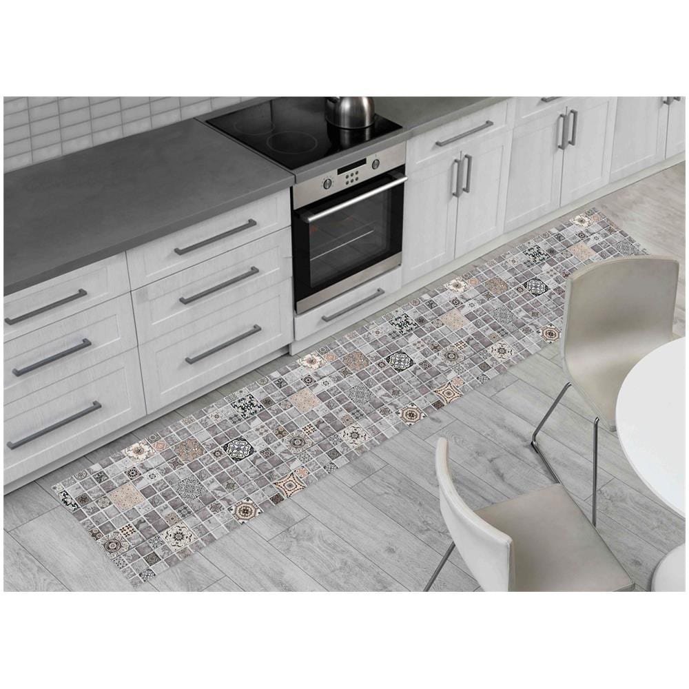 Tappeto Passatoia Antiscivolo Con Stampa Digitale Dis. Piastrelle Colore Grigio 50x320 Grigio - Foto 1