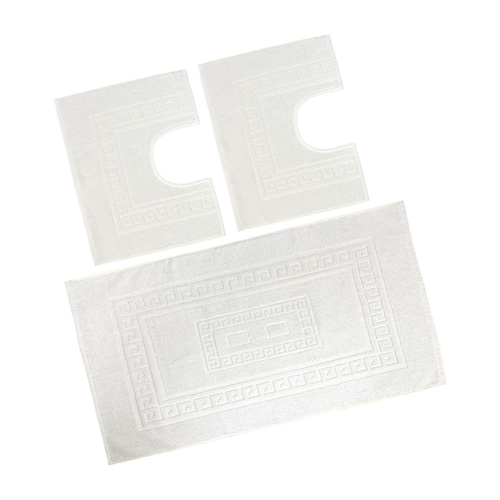 Tappeto Bagno Doccia Spugna Tinta Unita Torino Tappetino Super Assorbente In Cotone Pelo Corto Con Greca Parure 3 Pezzi Bianco - Foto 1
