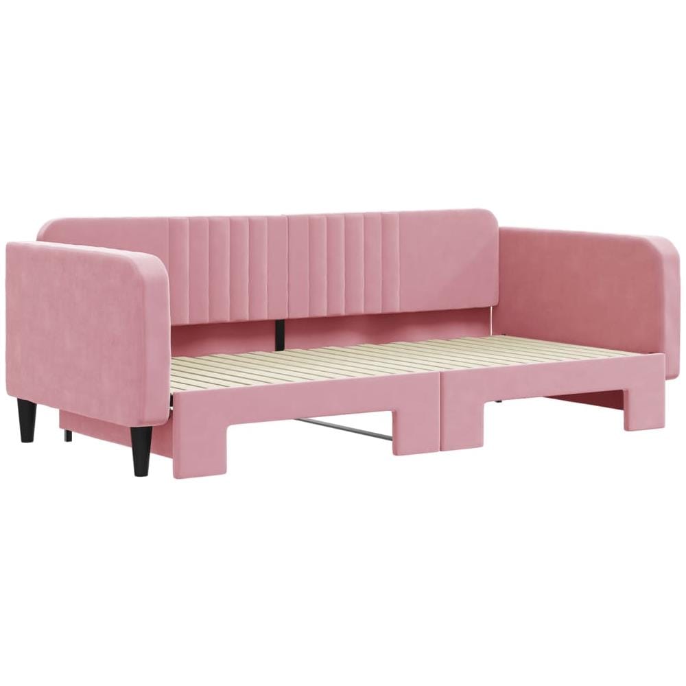 Divano Letto Con Letto Estraibile Rosa 100x200 Cm In Velluto - Foto 3