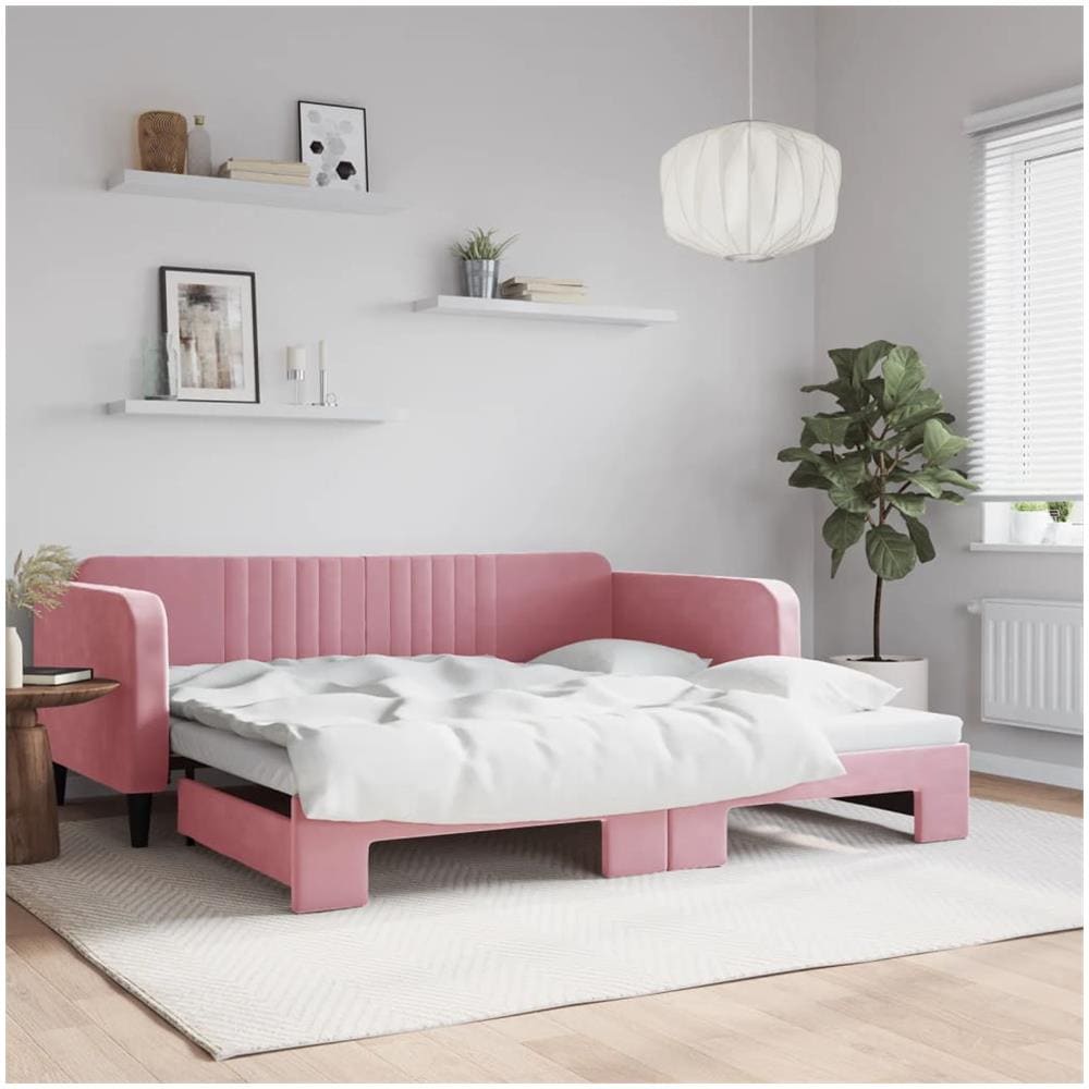 Divano Letto Con Letto Estraibile Rosa 100x200 Cm In Velluto - Foto 1