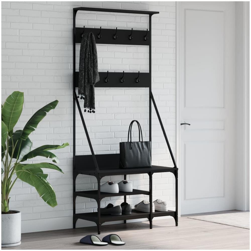 Appendiabiti Con Porta Scarpe Nero 80x40x184 Cm - Foto 1
