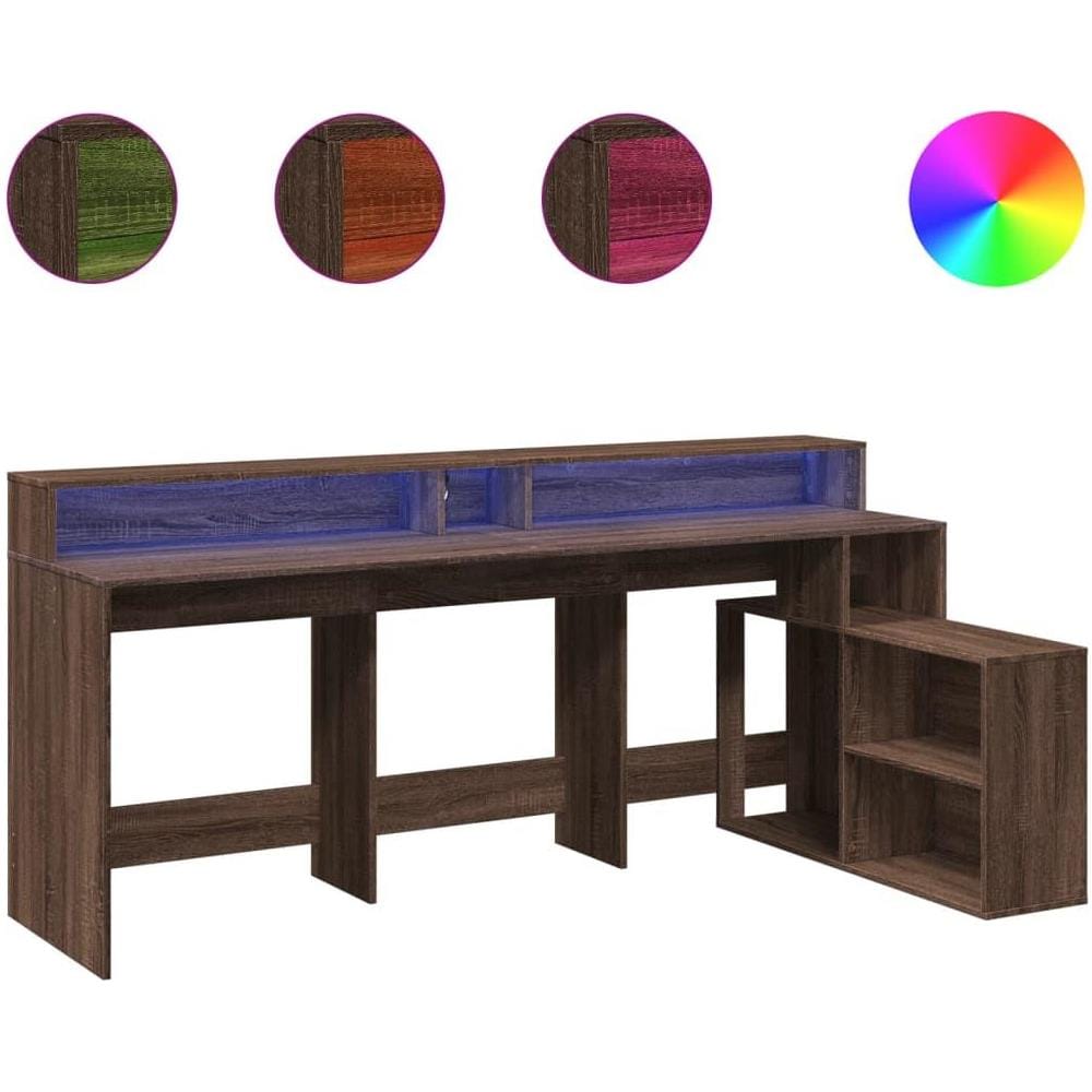 Scrivania con Luci LED Marrone Rovere 200x104x91 cm Truciolato - Foto 1