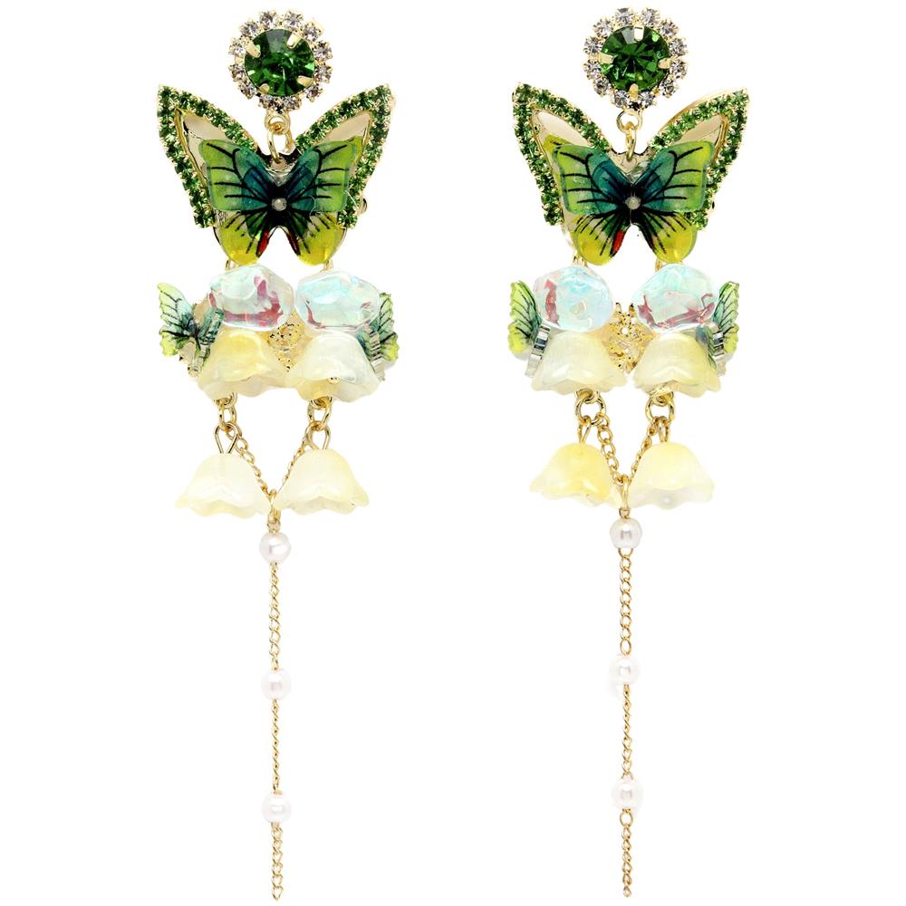 Orecchini Pendenti Lunghi a Farfalla con Cristalli - Foto 1