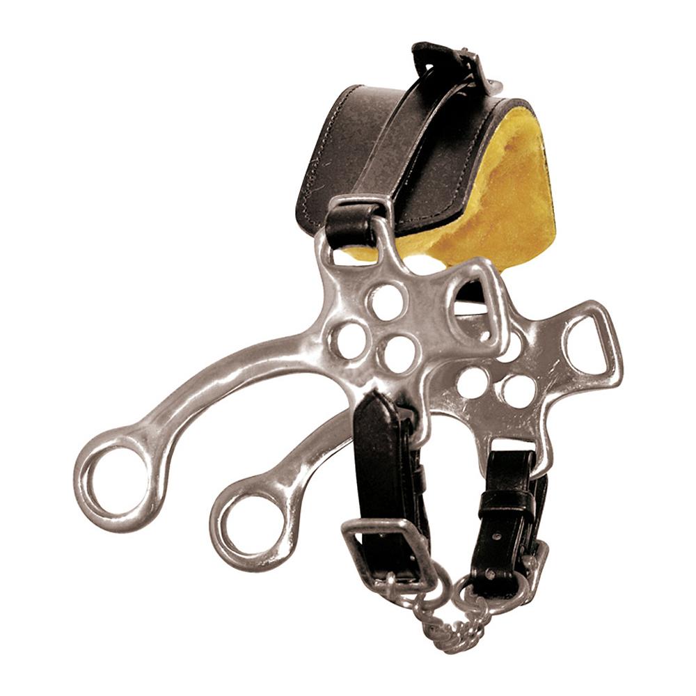Hackamore in acciaio inox ad aste corte con nasalina in cuoio con agnello sintetico - Foto 1